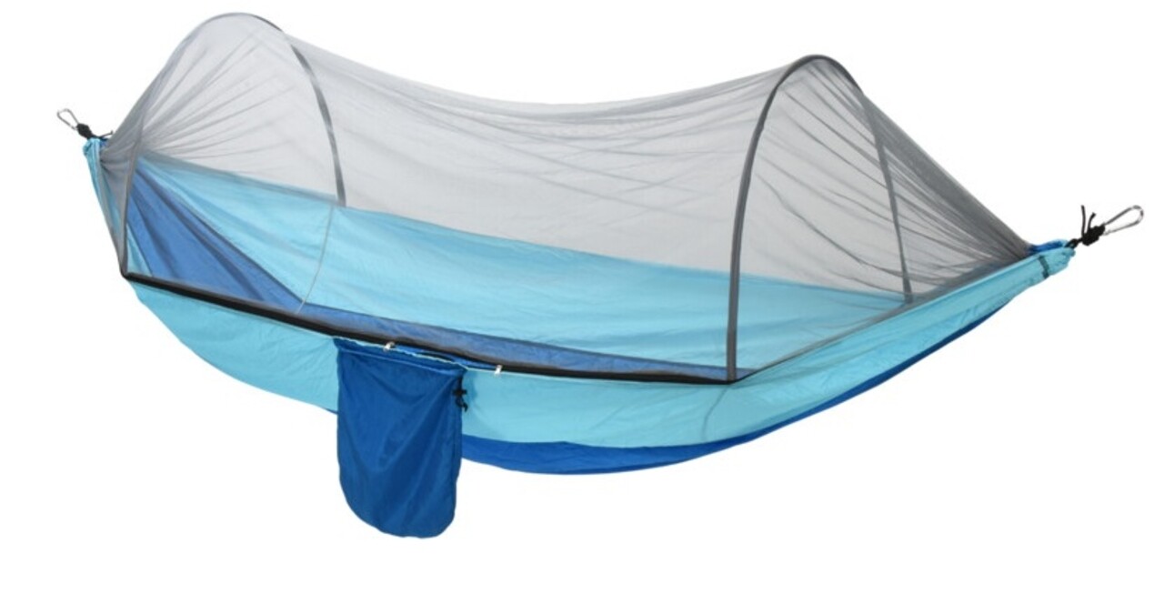 Hamac cu plasa, 140x260 cm, nailon, albastru - imagine 3